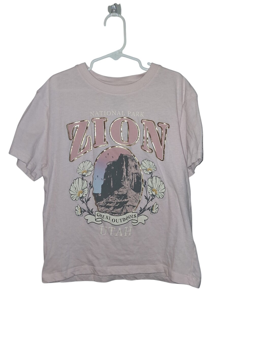 National Park Foundation Zion Utah Graphic Tee Pink Floral Cotton Kids
